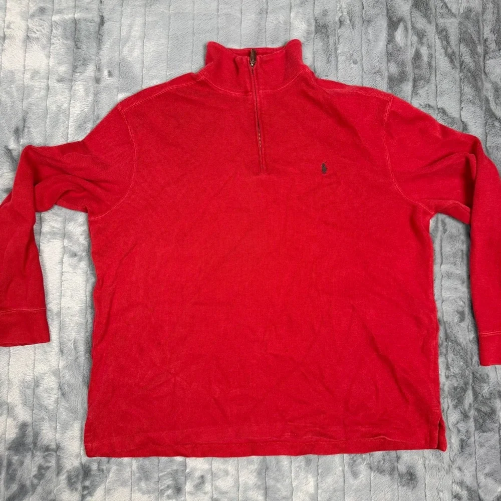Polo Ralph Lauren Mens XL Red 100% Cotton Quarter Zip Pullover Sweater Pony Logo